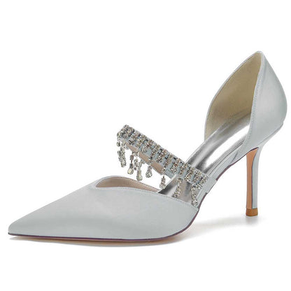 Elegant light blue SD Dresscode prom heels with crystals featuring a pointed toe and stiletto heel
