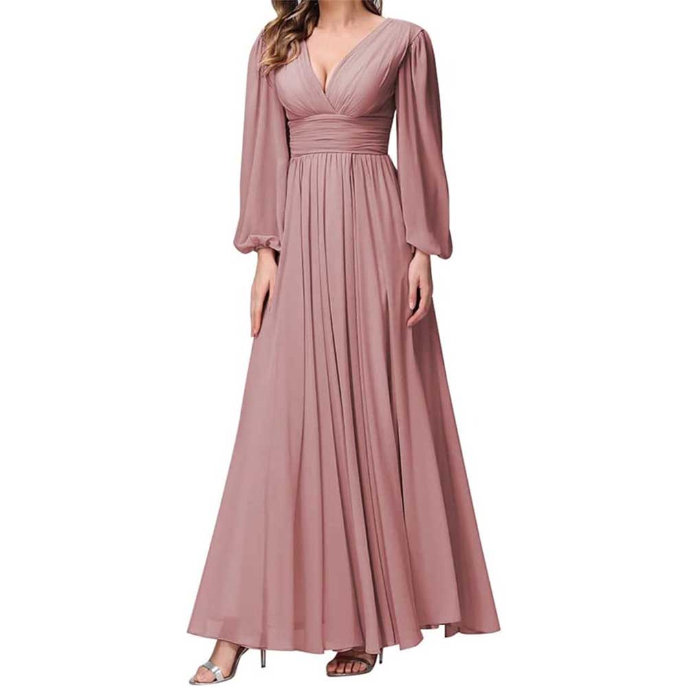 Long Sleeve Chiffon Bridesmaid Dresses Plus Size Prom Dress Formal Gowns