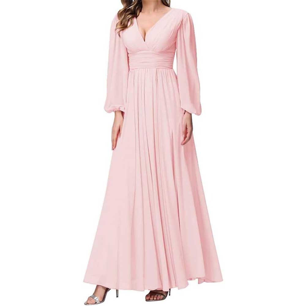 Long Sleeve Chiffon Bridesmaid Dresses Plus Size Prom Dress Formal Gowns