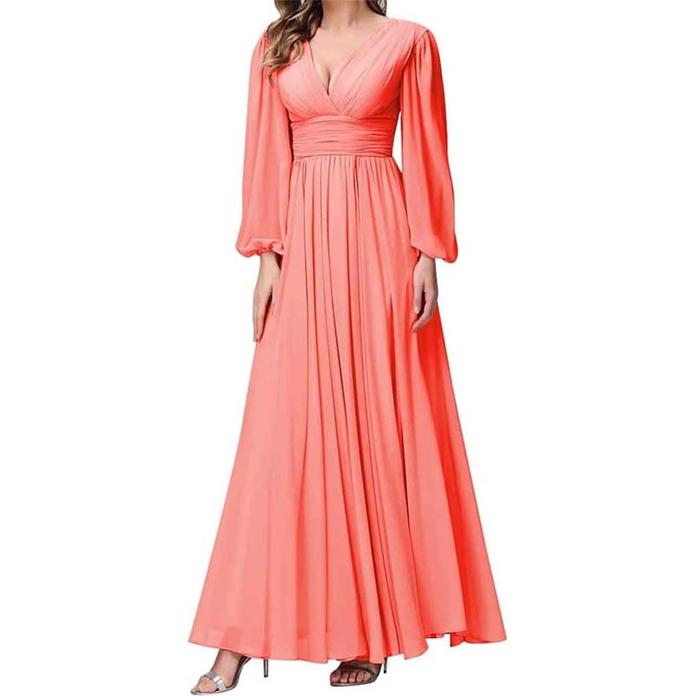 Long Sleeve Chiffon Bridesmaid Dresses Plus Size Prom Dress Formal Gowns