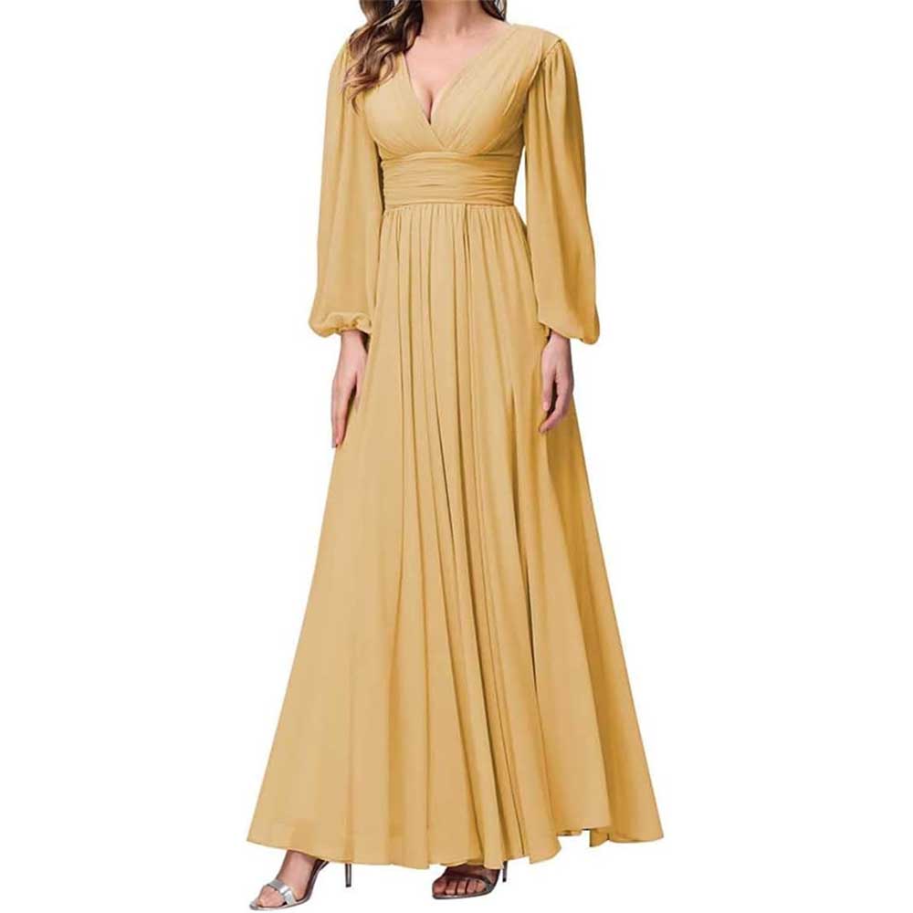 Long Sleeve Chiffon Bridesmaid Dresses Plus Size Prom Dress Formal Gow – SD  Dresscode & Fashiontrends