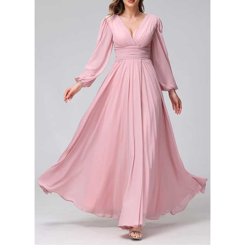 Long Sleeve Chiffon Bridesmaid Dresses Plus Size Prom Dress Formal Gowns