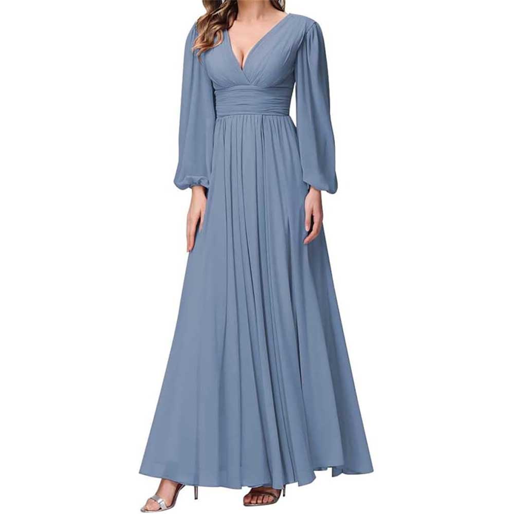 Long Sleeve Chiffon Bridesmaid Dresses Plus Size Prom Dress Formal Gowns