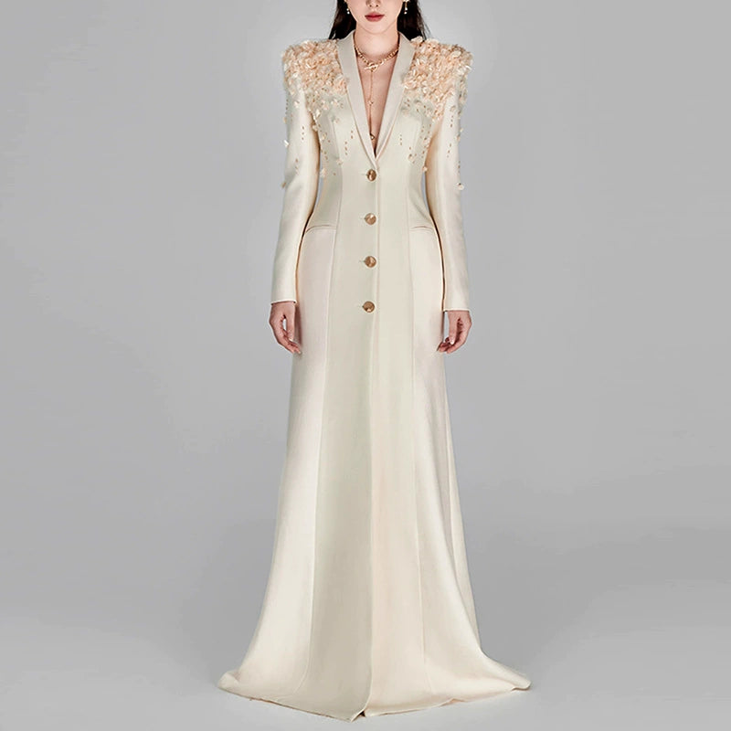 Womens Long Sleeves Gown Flower Detail Long Evening Dresses