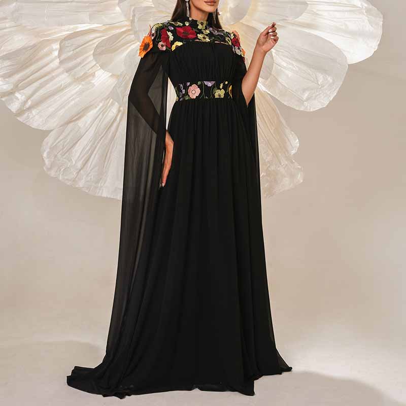 Women's Sheer Cape Embroidery Tulle Prom Dress Wedding Cocktail Dress