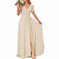 Long Bridesmaid Dresses Wedding Short Sleeve Formal Dress Chiffon Evening Gown