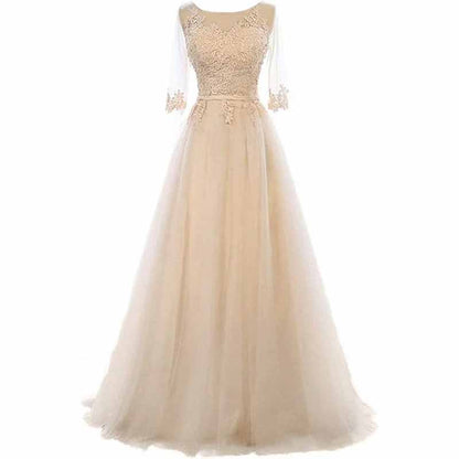 Women's Evening Dresses Tulle Ball Gowns 3/4 Sleeves Wedding Dress Long Lace Wedding Guest Dress