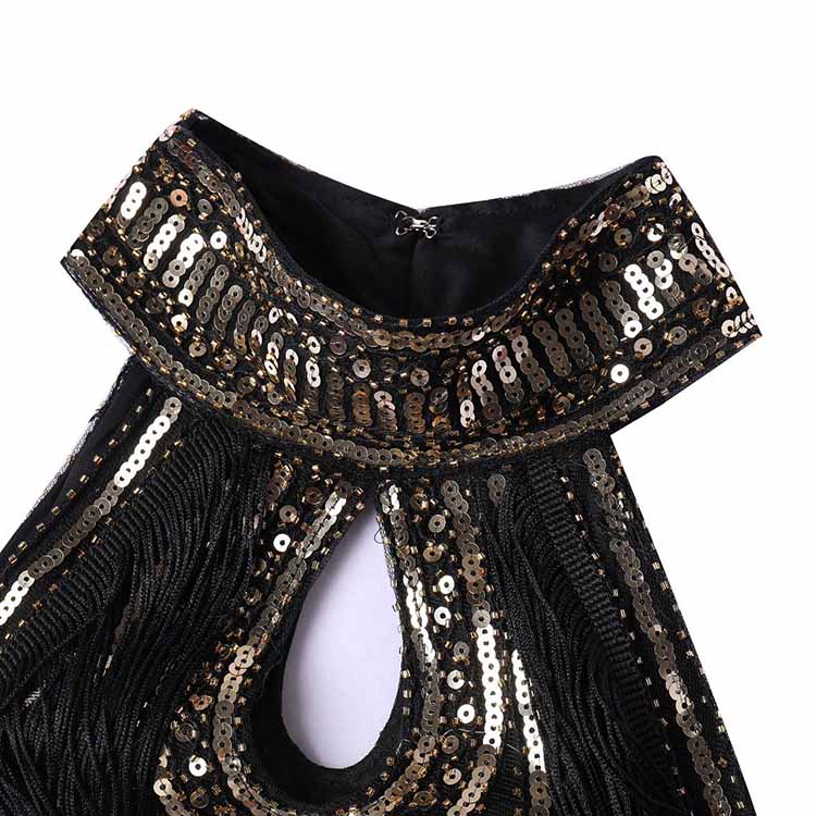 1920's Flapper Dress Halter Neck Fringe Sequin Beaded Dress