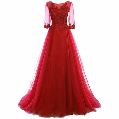 Women's Evening Dresses Tulle Ball Gowns 3/4 Sleeves Wedding Dress Long Lace Wedding Guest Dress