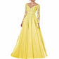 Women's Long Evening Dress Tulle V-neck Mother of the Bride Dress with Sleeves Formal Wedding Guest Dress