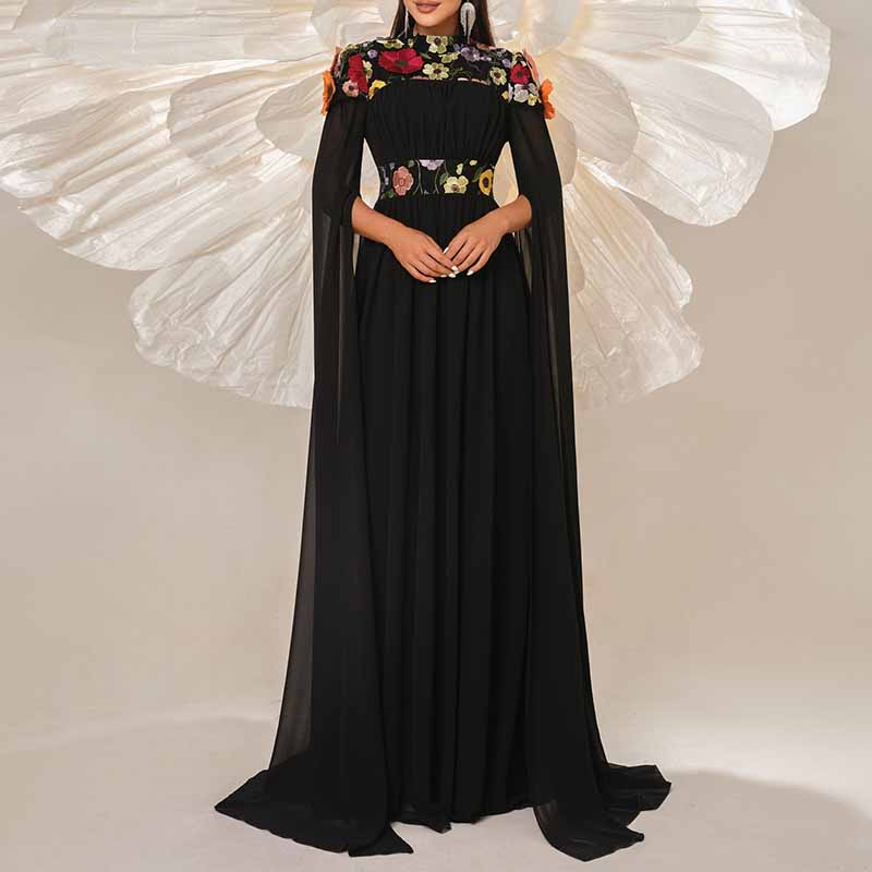 Women's Sheer Cape Embroidery Tulle Prom Dress Wedding Cocktail Dress