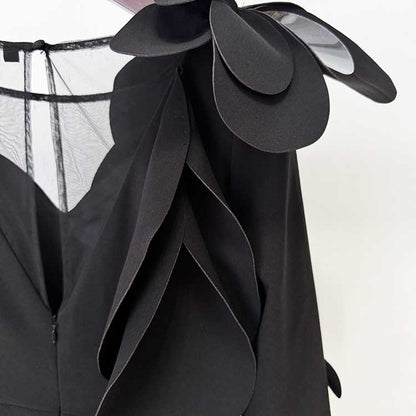 Womens Long Sleeves Gown Flower Detail Long Formal Dresses