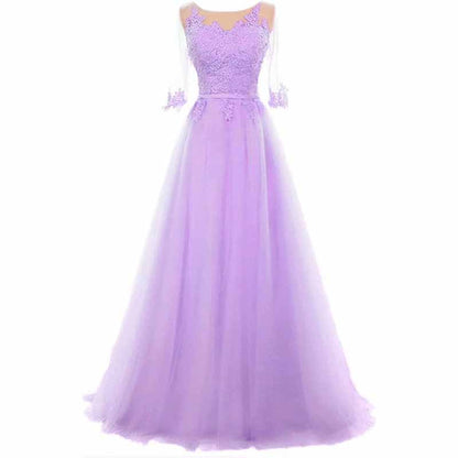 Women's Evening Dresses Tulle Ball Gowns 3/4 Sleeves Wedding Dress Long Lace Wedding Guest Dress
