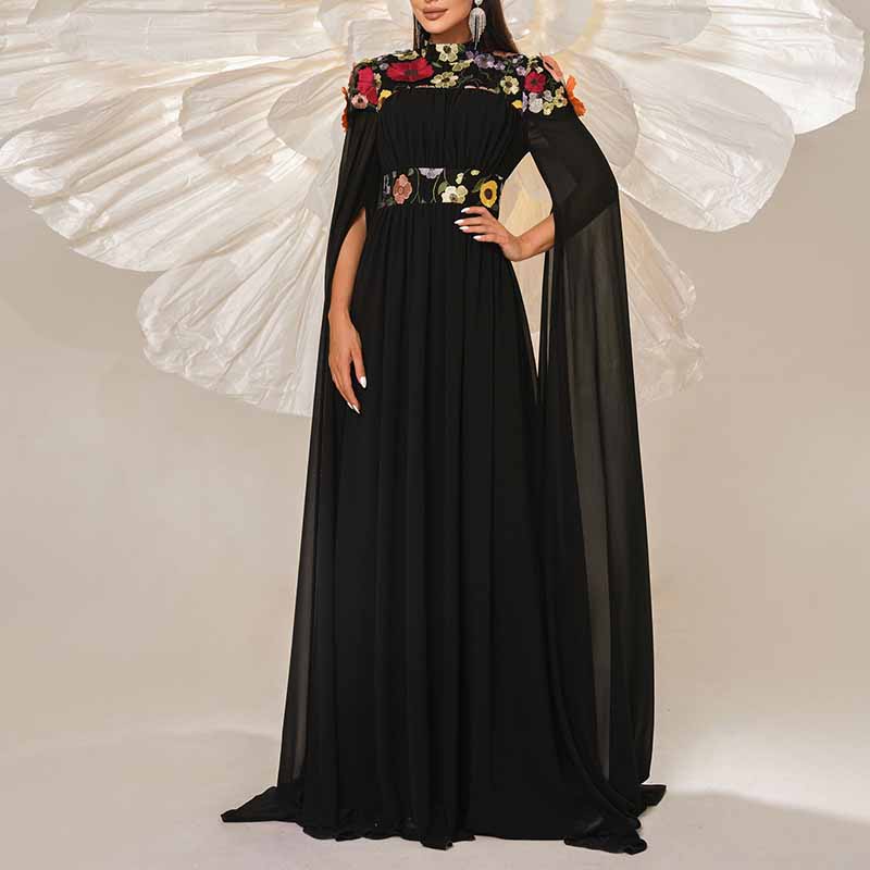 Women's Sheer Cape Embroidery Tulle Prom Dress Wedding Cocktail Dress