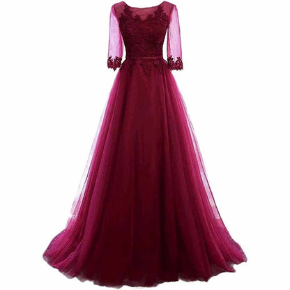 Women's Evening Dresses Tulle Ball Gowns 3/4 Sleeves Wedding Dress Long Lace Wedding Guest Dress