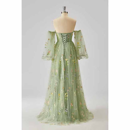 Womens Flower Embroidery Tulle Prom Dress Formal Evening Party Gowns