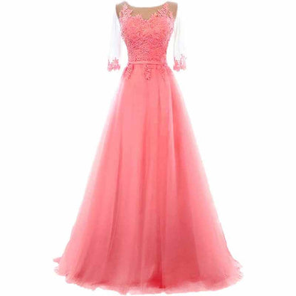 Women's Evening Dresses Tulle Ball Gowns 3/4 Sleeves Wedding Dress Long Lace Wedding Guest Dress