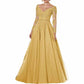 Women's Long Evening Dress Tulle V-neck Mother of the Bride Dress with Sleeves Formal Wedding Guest Dress