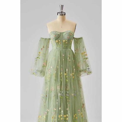 Womens Flower Embroidery Tulle Prom Dress Formal Evening Party Gowns