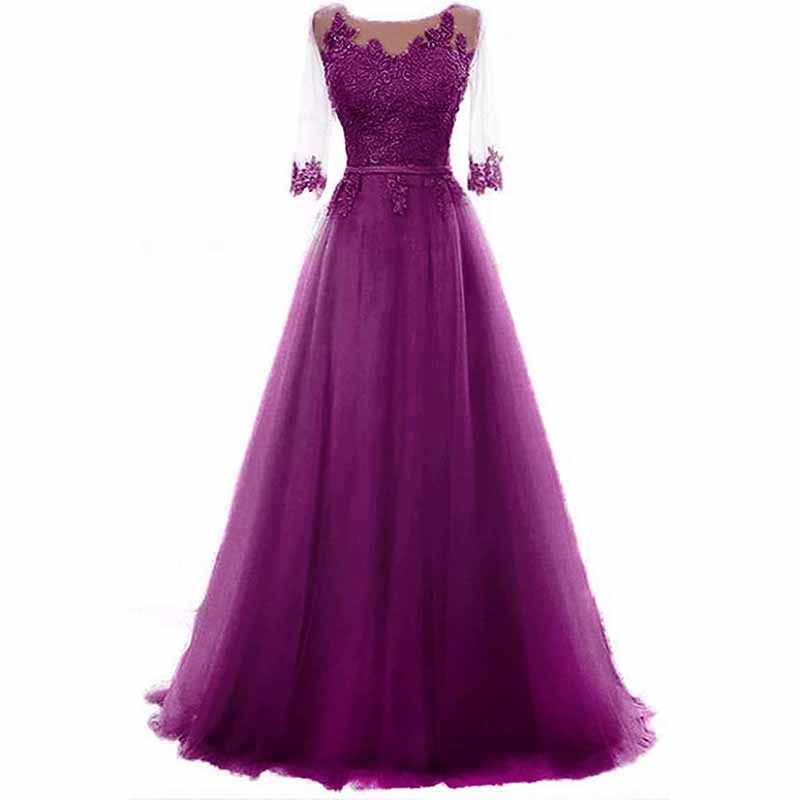 Women's Evening Dresses Tulle Ball Gowns 3/4 Sleeves Wedding Dress Long Lace Wedding Guest Dress