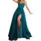 Mermaid Sequin Prom Dresses Slit V Neck Spaghetti Party Gowns with Detachable Train