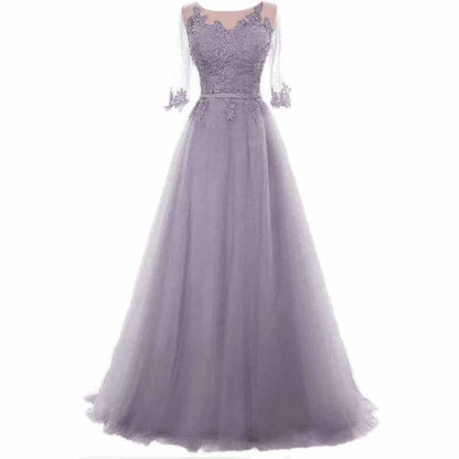 Women's Evening Dresses Tulle Ball Gowns 3/4 Sleeves Wedding Dress Long Lace Wedding Guest Dress