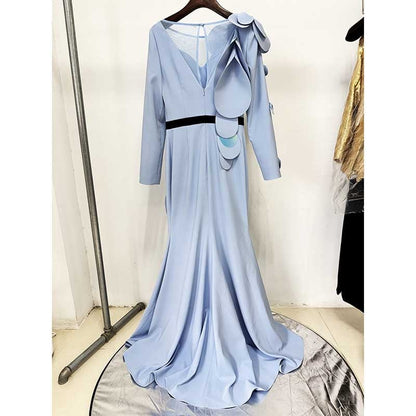Womens Long Sleeves Gown Flower Detail Long Formal Dresses
