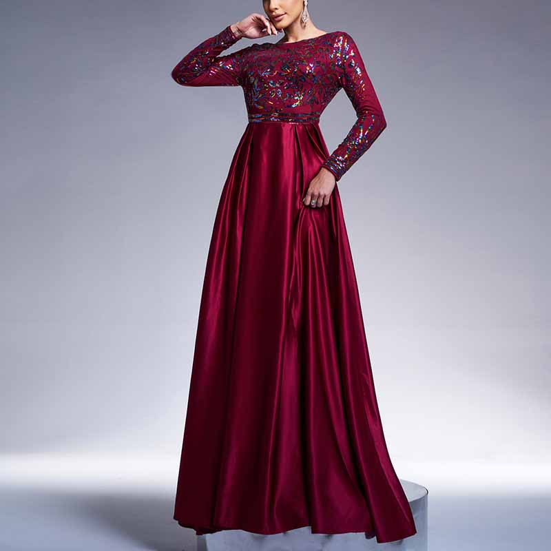 Long Sleeve High Waist Prom Dress A Line Evening Long Dress