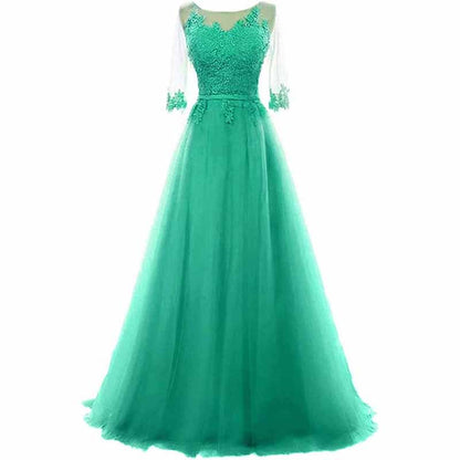 Women's Evening Dresses Tulle Ball Gowns 3/4 Sleeves Wedding Dress Long Lace Wedding Guest Dress