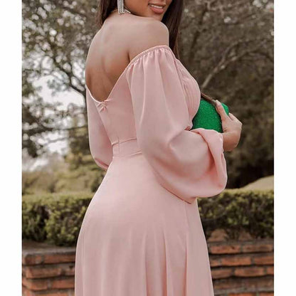 Long Sleeve Bridesmaid Dresses Chiffon Sweetheart Off The Shoulder Formal Evening Dresses with Slit