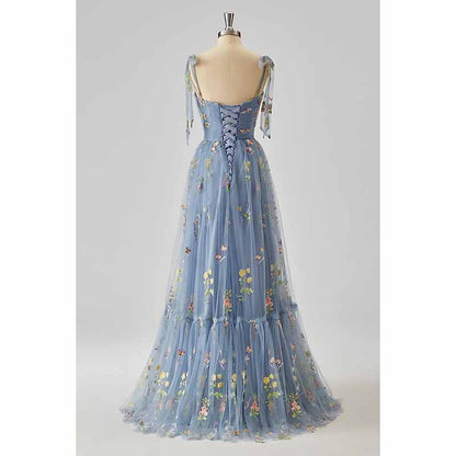 Womens Flower Embroidery Tulle Prom Dress Formal Evening Party Gowns