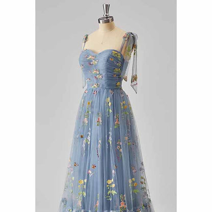 Womens Flower Embroidery Tulle Prom Dress Formal Evening Party Gowns