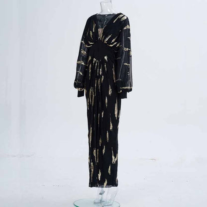 Lantern Sleeve Formal Dress Sequin Prom Dress Elegant Party Gowns