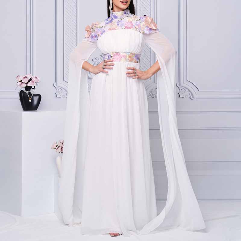 Women's Sheer Cape Embroidery Tulle Prom Dress Wedding Cocktail Dress