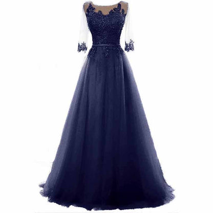 Women's Evening Dresses Tulle Ball Gowns 3/4 Sleeves Wedding Dress Long Lace Wedding Guest Dress