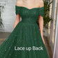 Sparkly Tulle Prom Dresses Off Shoulder Pleated Formal Evening Party Gowns