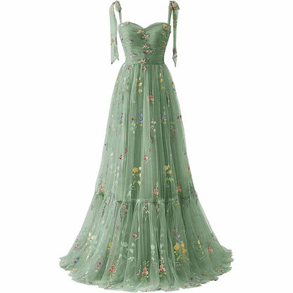 Womens Flower Embroidery Tulle Prom Dress Formal Evening Party Gowns