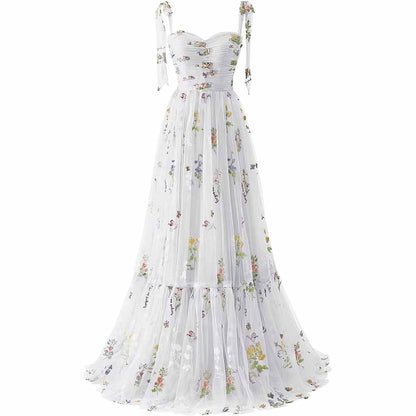 Womens Flower Embroidery Tulle Prom Dress Formal Evening Party Gowns