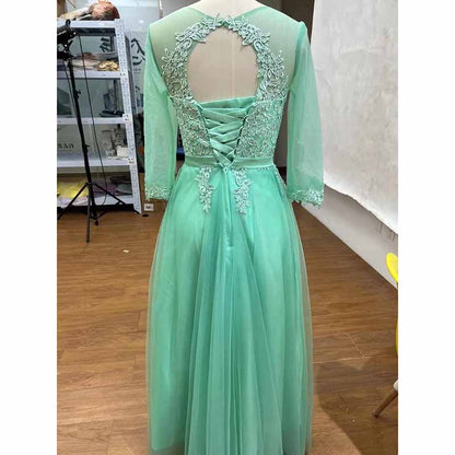 Women's Evening Dresses Tulle Ball Gowns 3/4 Sleeves Wedding Dress Long Lace Wedding Guest Dress