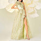 One Shoulder Floral Split Dress Event Prom Light Green Party Gowns