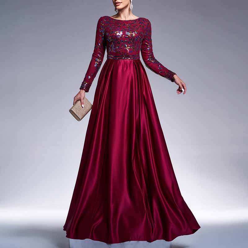 Long Sleeve High Waist Prom Dress A Line Evening Long Dress