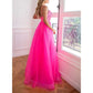 Mermaid Sequin Prom Dresses Slit V Neck Spaghetti Party Gowns with Detachable Train