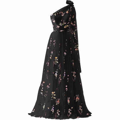 Womens Flower Embroidery Tulle Prom Dress Formal Evening Party Gowns