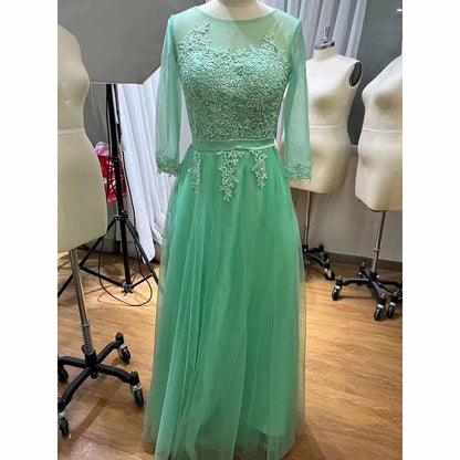 Women's Evening Dresses Tulle Ball Gowns 3/4 Sleeves Wedding Dress Long Lace Wedding Guest Dress