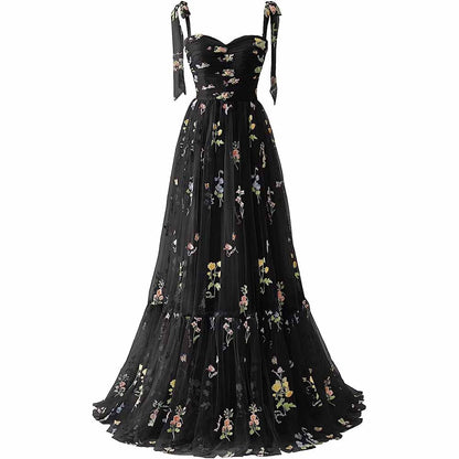 Womens Flower Embroidery Tulle Prom Dress Formal Evening Party Gowns