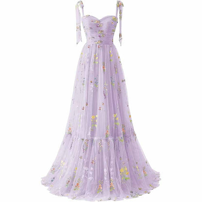 Womens Flower Embroidery Tulle Prom Dress Formal Evening Party Gowns