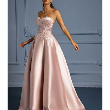 Off Shoulder Satin A-line Long Evening Dress High Split Lace-up Ball Gown