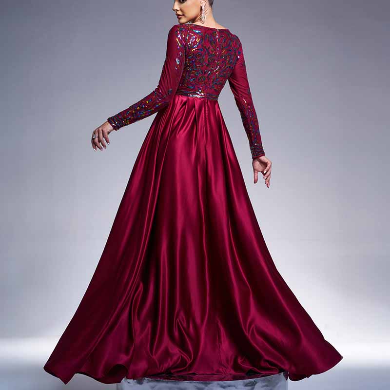 Long Sleeve High Waist Prom Dress A Line Evening Long Dress