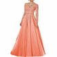 Women's Long Evening Dress Tulle V-neck Mother of the Bride Dress with Sleeves Formal Wedding Guest Dress