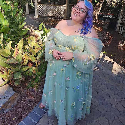 Womens Flower Embroidery Tulle Prom Dress Formal Evening Party Gowns